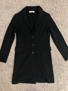 Amina Rubinacci Women’s Long Black Cotton Coat with Peekaboo Pattern Size 42